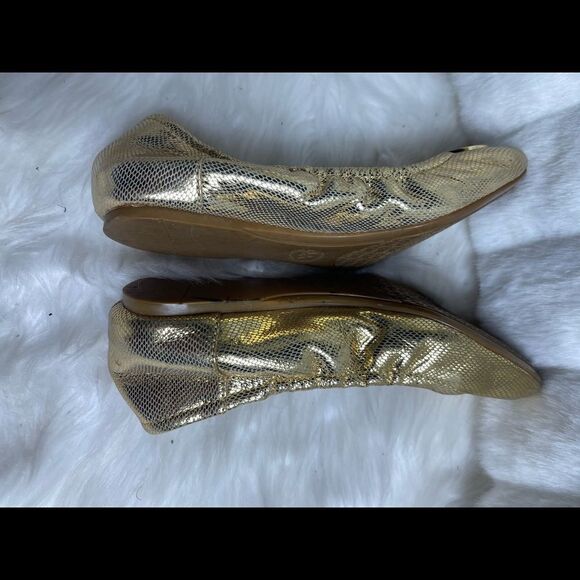 Michael Kors leather Gold python embossed flats ballerina logo embellish… - Picture 9 of 9
